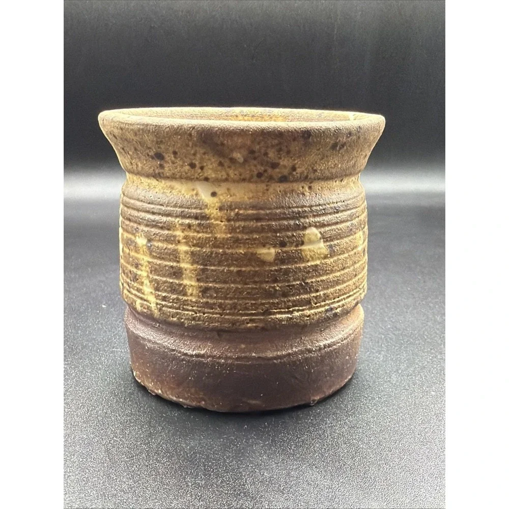 VTG Studio Pottery Small Vase Crock Brown Speckled Stoneware Rustic 3 1/2 In